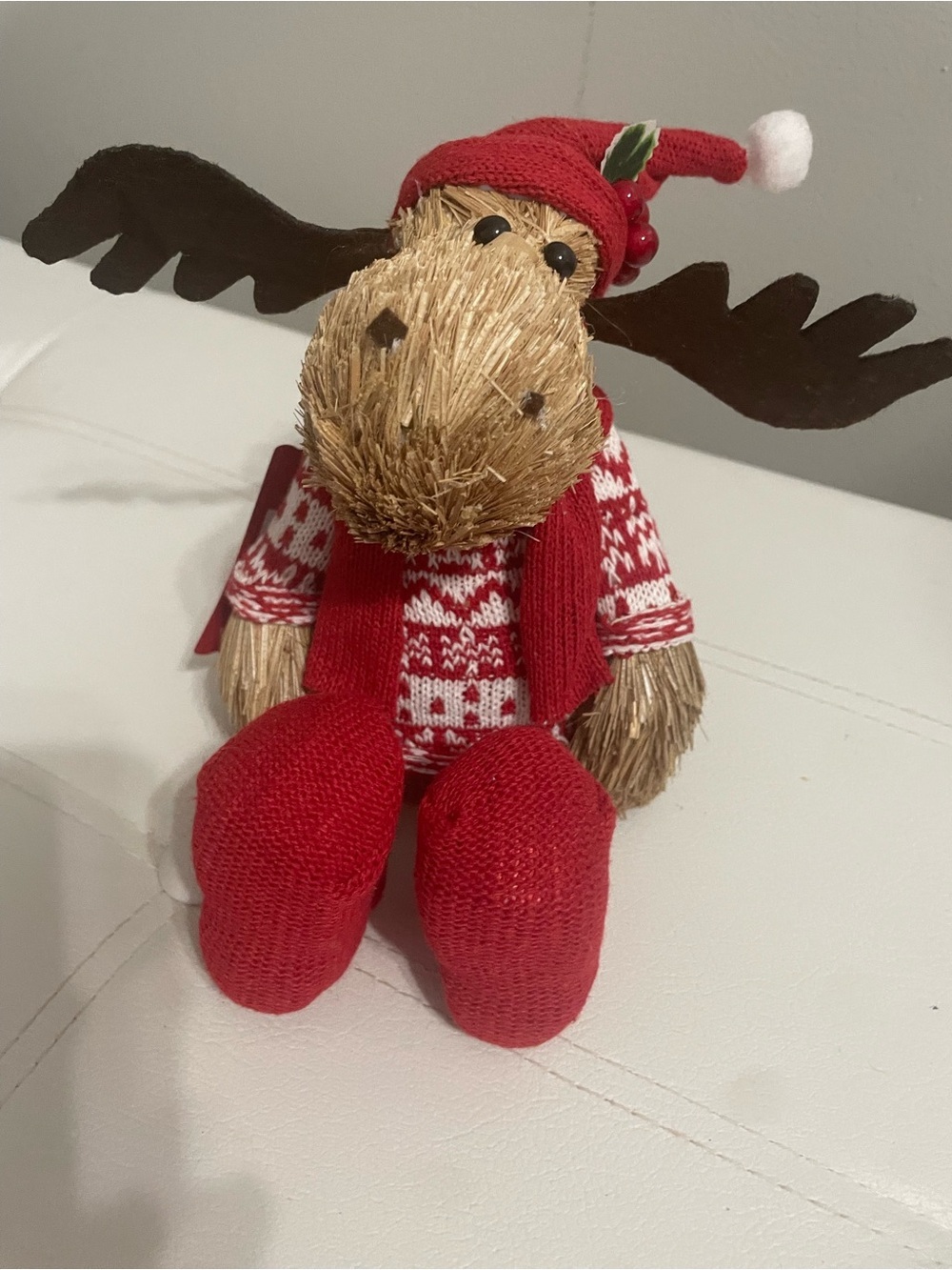 Ashland Red & Brown Holiday Moose Plush with Knit Sweater. Collectible.